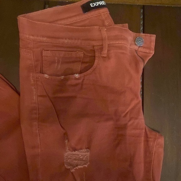 Express Red Distressed Stretch Mid Rise Legging - Picture 2 of 5